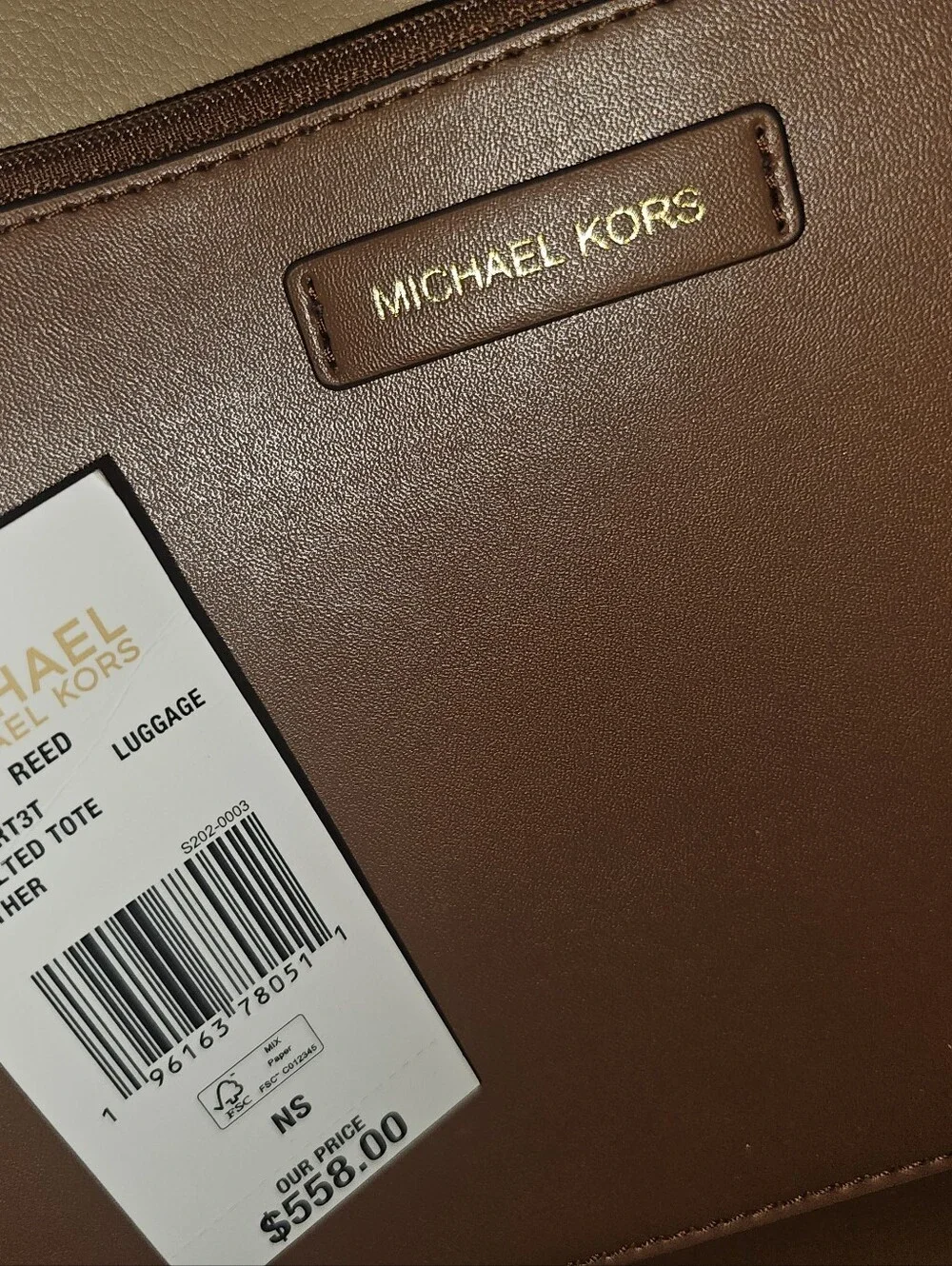 NEW Michael Kors Reed Large Tote Bag Tan/Gold